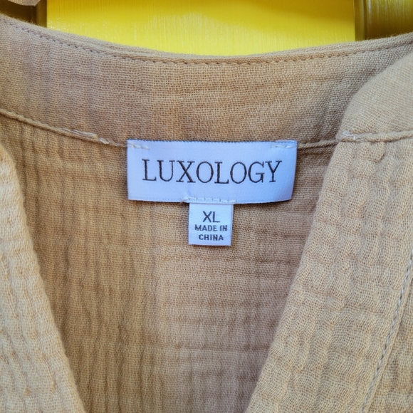NWT Luxology Taupe Cotton Gauze Dress XL | Coastal Neutral V Neck Boho - Picture 4 of 13